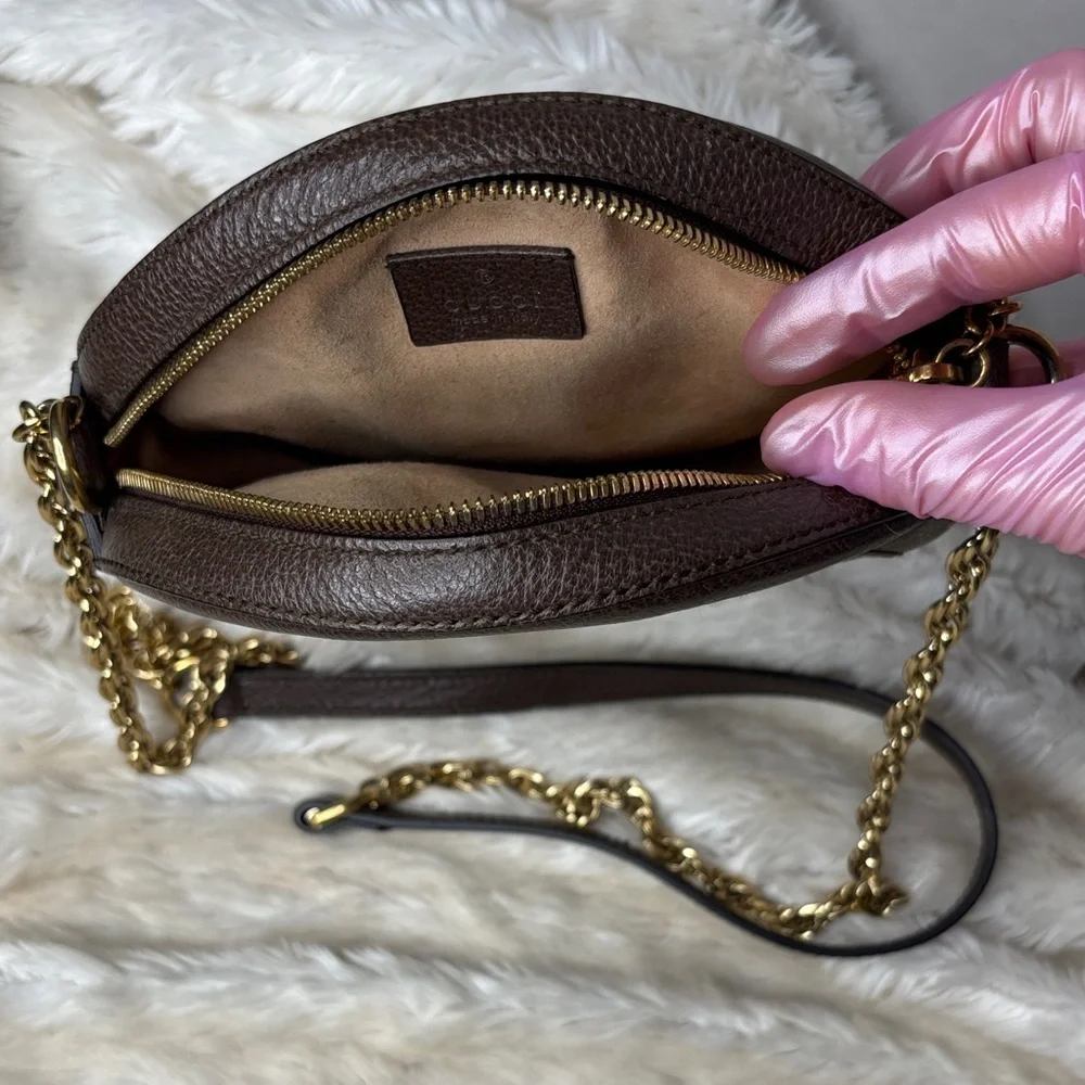 Gucci Brown GG Supreme Round Crossbody with Green-Red Web - Picture 7 of 12